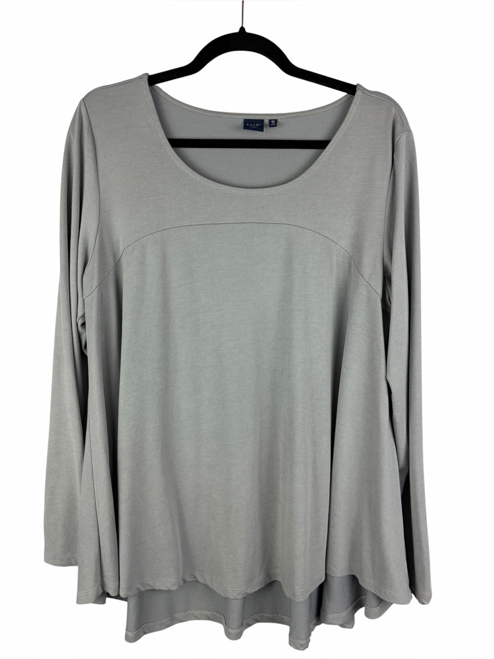 Kaari Blue Curvy 1X Modal High Low Tunic Top Gray Long Sleeve